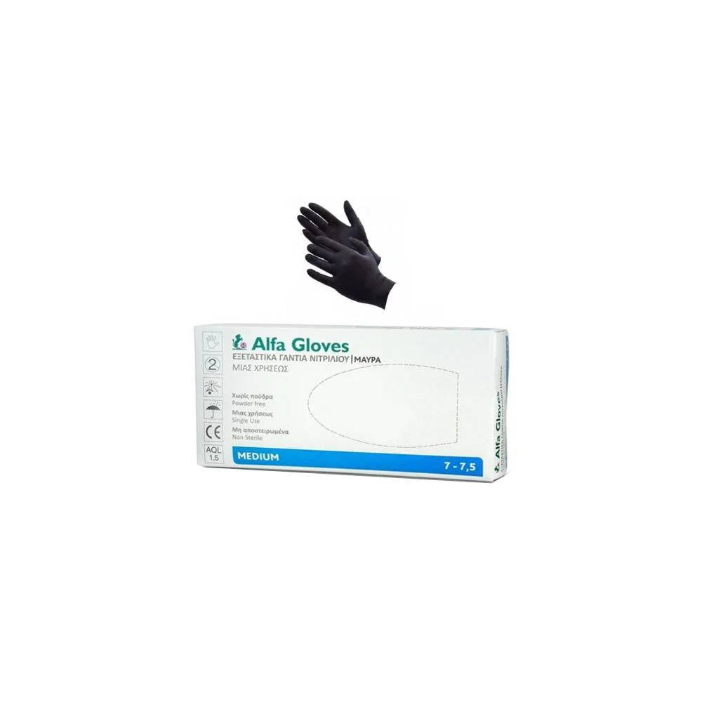 Alfa Gloves Nitrile Test Gloves One Use Black Color Medium 100 picies