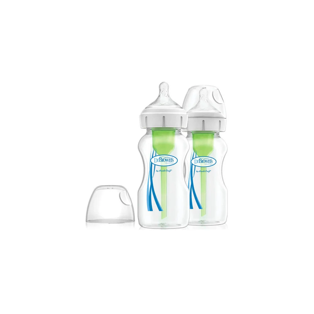 Dr.Brown's Natural Flow Options+ Glass Bottle With Wide Neck & Silicone Nipple 0m+ 2x270ml