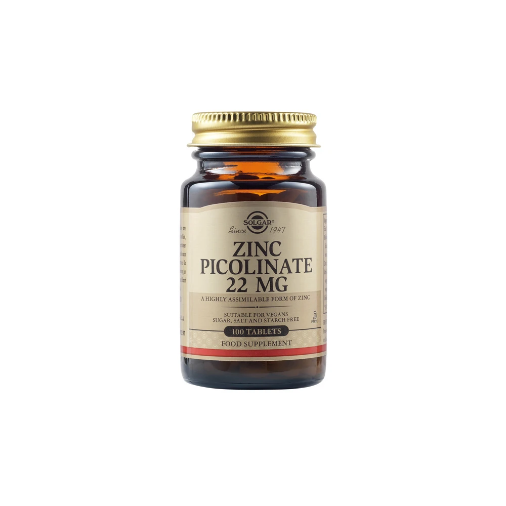 Solgar Zinc Picolinate 22mg Πικολινικός Ψευδάργυρος Υψηλής Απορρόφησης Ψευδάργυρος Για Ομορφιά & Δυνατό Ανοσοποιητικό 100 ταμπλέτες