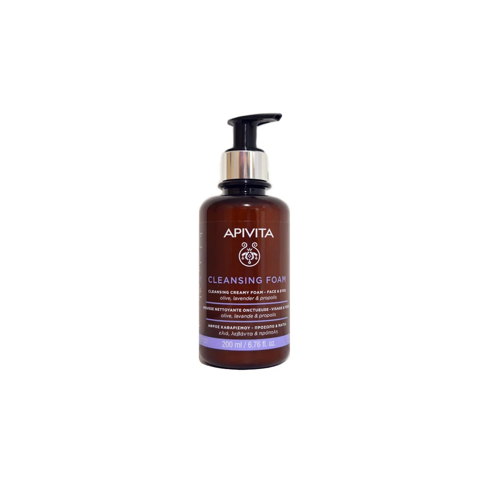 Apivita Cleansing Foam Κρεμώδης Αφρός Καθαρισμού Για Όλους Τους Τύπους Δέρματος Με Ελιά & Λεβάντα 200ml
