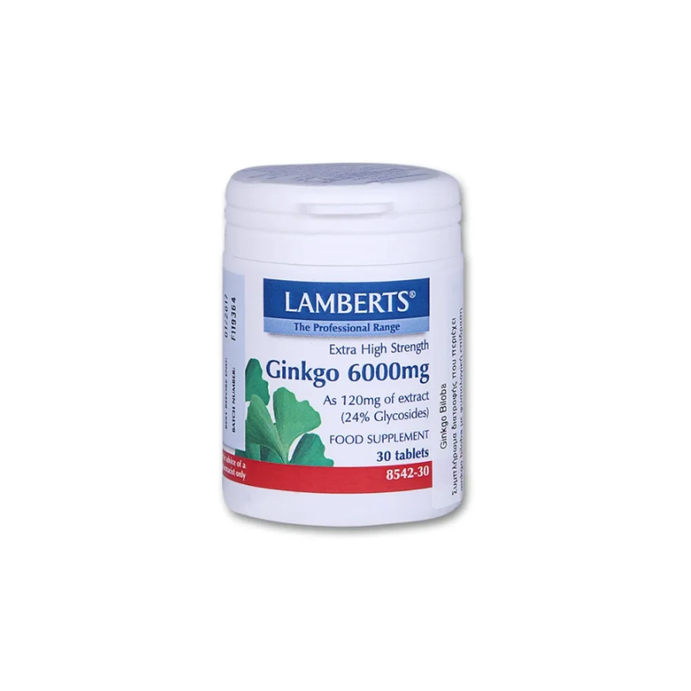 Lamberts Ginkgo Biloba 6000mg Συμπλήρωμα Διατροφής Για Τη Διατήρηση Της Καλής Κυκλοφορίας Του Αίματος 30 ταμπλέτες