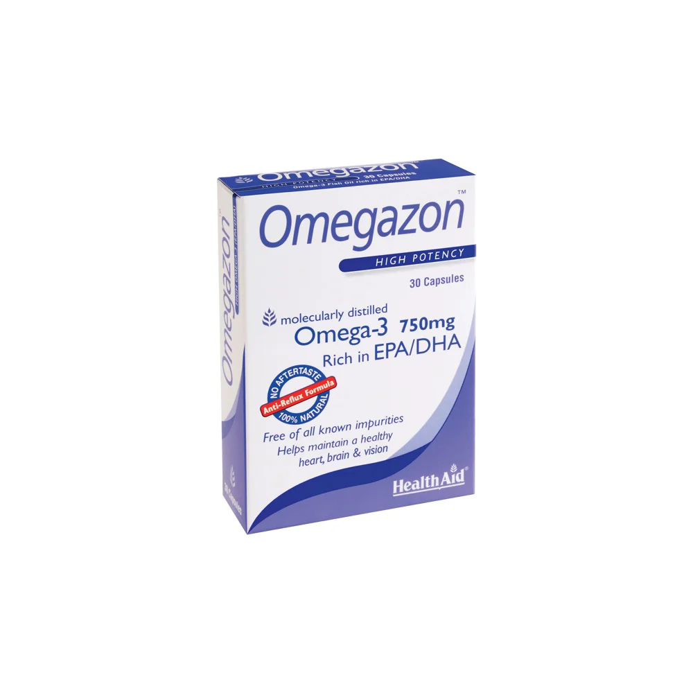 Health Aid Omegazon Blister Dietary Supplement Fish Oil Double Molecular Distillation Without Leaving a Fishy Aftertaste 30 Capsules