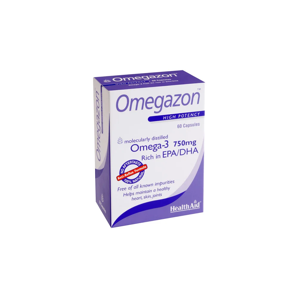 Health Aid Omegazon Blister Fish Oil Nutritional Supplement Double Molecular Distillation Without Leaving a Fishy Aftertaste 60 Capsules