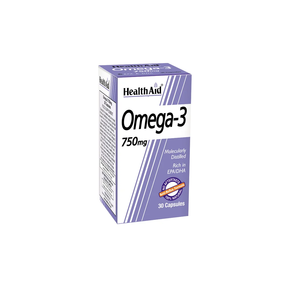 Health Aid Omega 3 750mg Fatty Acids EPA/DHA Dietary Supplement Contributing to the Normal Function of the Heart 30 capsules