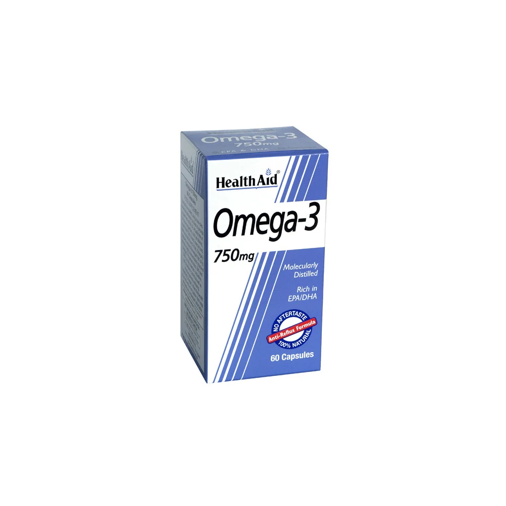 Health Aid Omega 3 750mg Fish Oil Nutritional Supplement With a Special Composition Which Does Not Leave a Fishy Aftertaste 60 Capsules