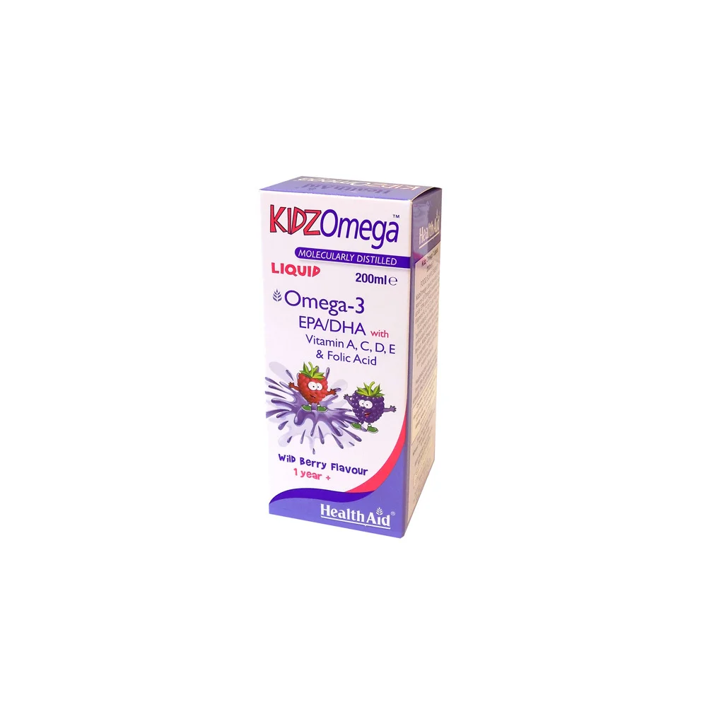 Health Aid Kidz Omega Nutritional Supplement Omega 3 & Vitamins For Children In Syrup With Raspberry Flavor 200ml