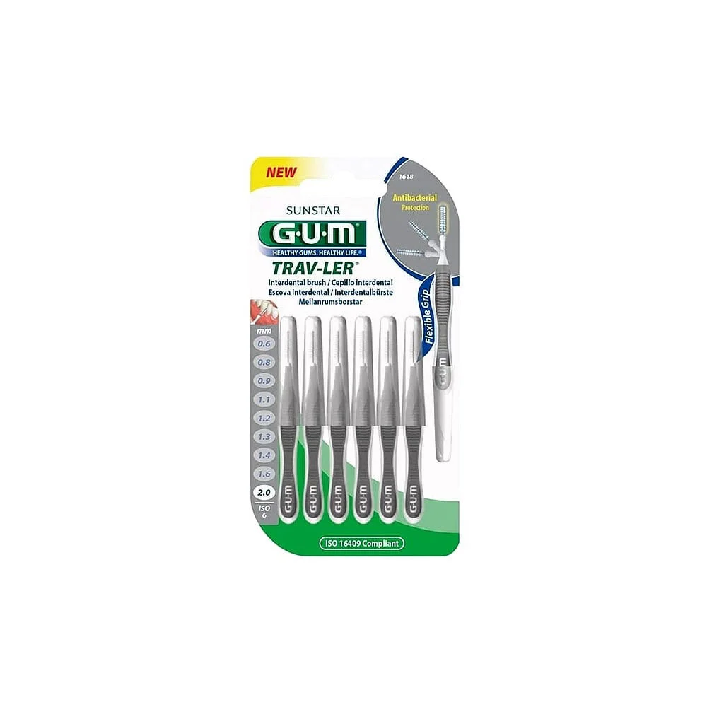 Gum Trav-ler Interdental Brush Interdental Brushes 2.0mm Gray 6 pieces