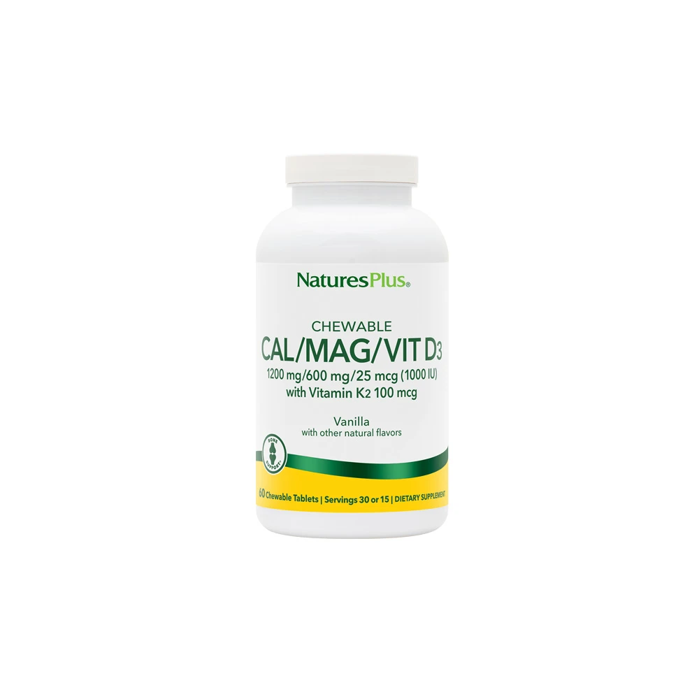 Natures Plus Cal/Mag/Vit.D3/Vit.K2 With Vanilla Flavour 60 chewable tablets 