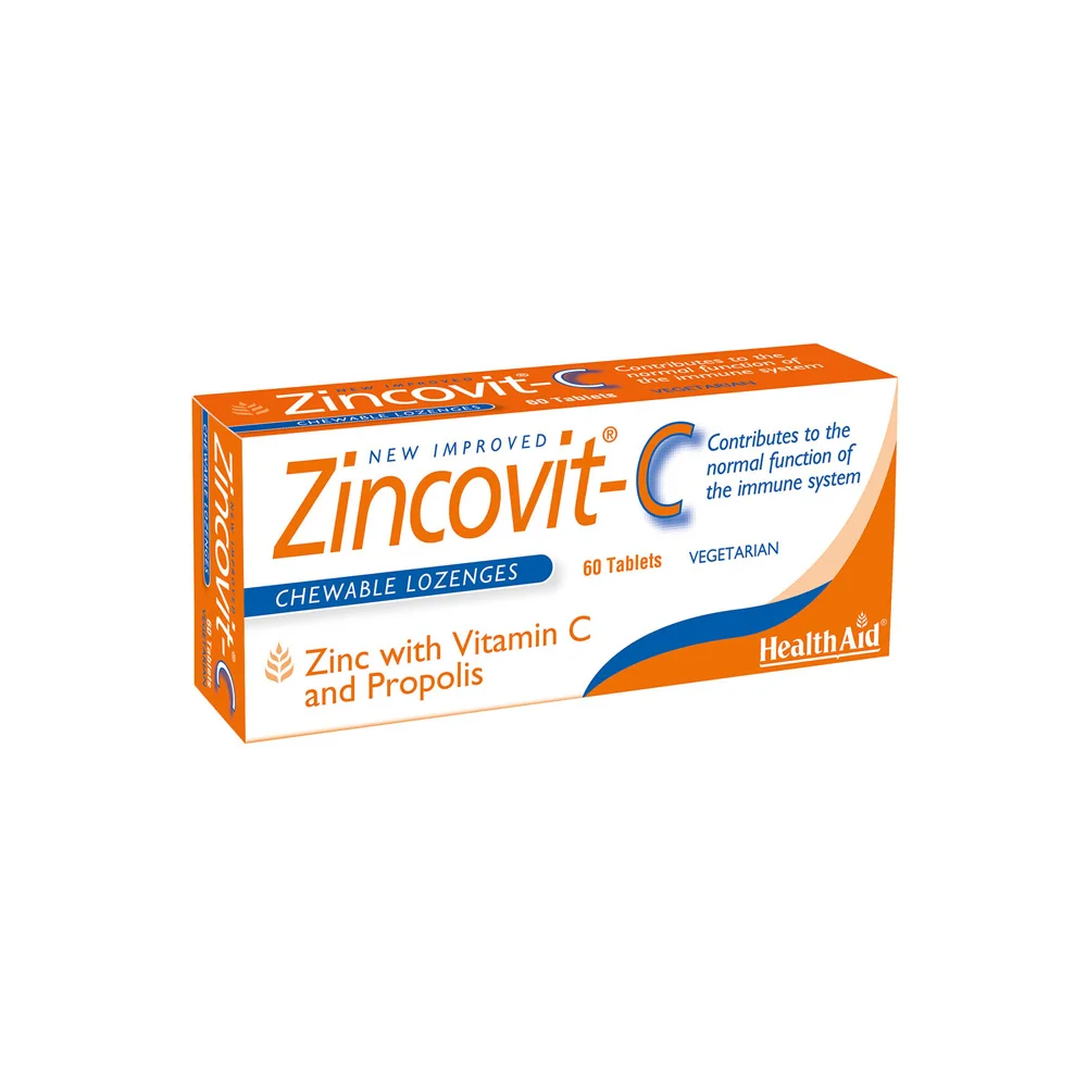 Health Aid Zincovit-C Dietary Supplement With Zinc Vitamin C & Propolis For Immune Boost & Cold Treatment 60 Tablets