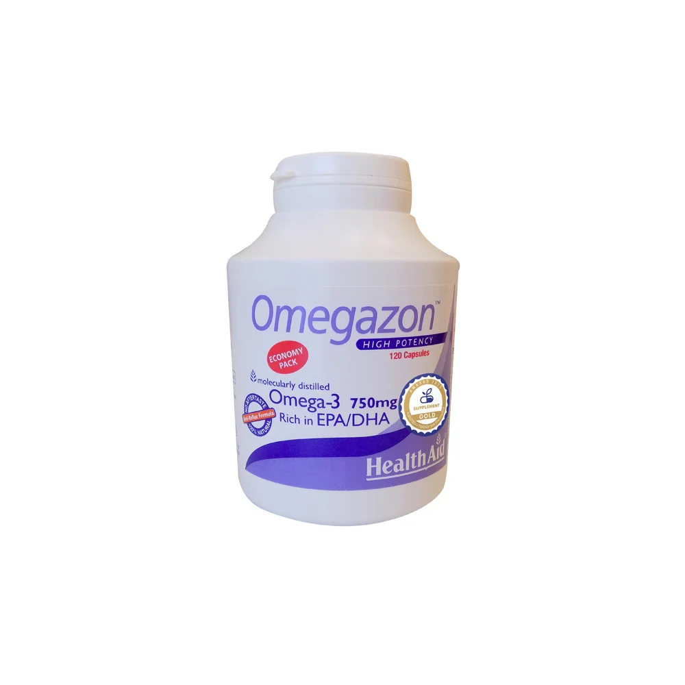 Health Aid Omegazon 750mg Double Molecularly Distilled Fish Oil Dietary Supplement Without Leaving a Fishy Aftertaste 120 Capsules
