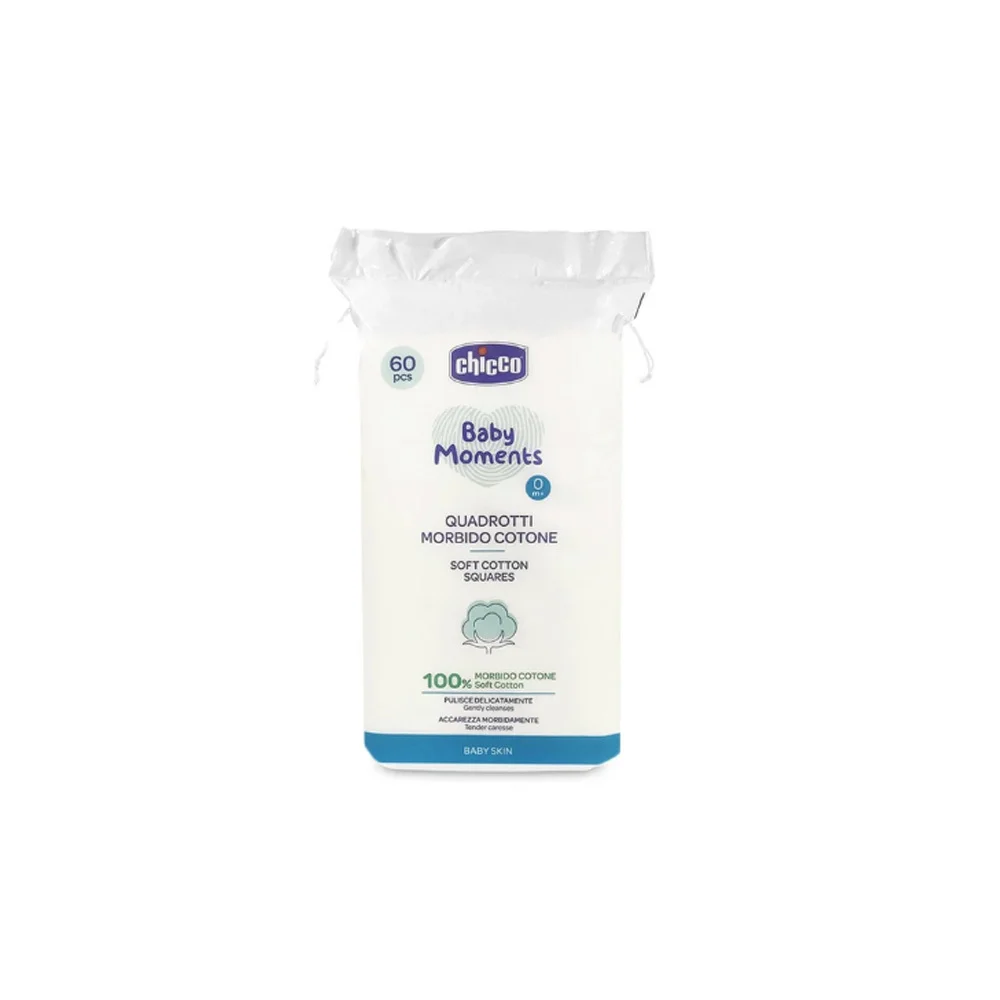 Chicco Baby Moments Μαντηλάκια Καθαρισμού Από 100% Απαλό Καθαρό Βαμβάκι 60 τεμάχια