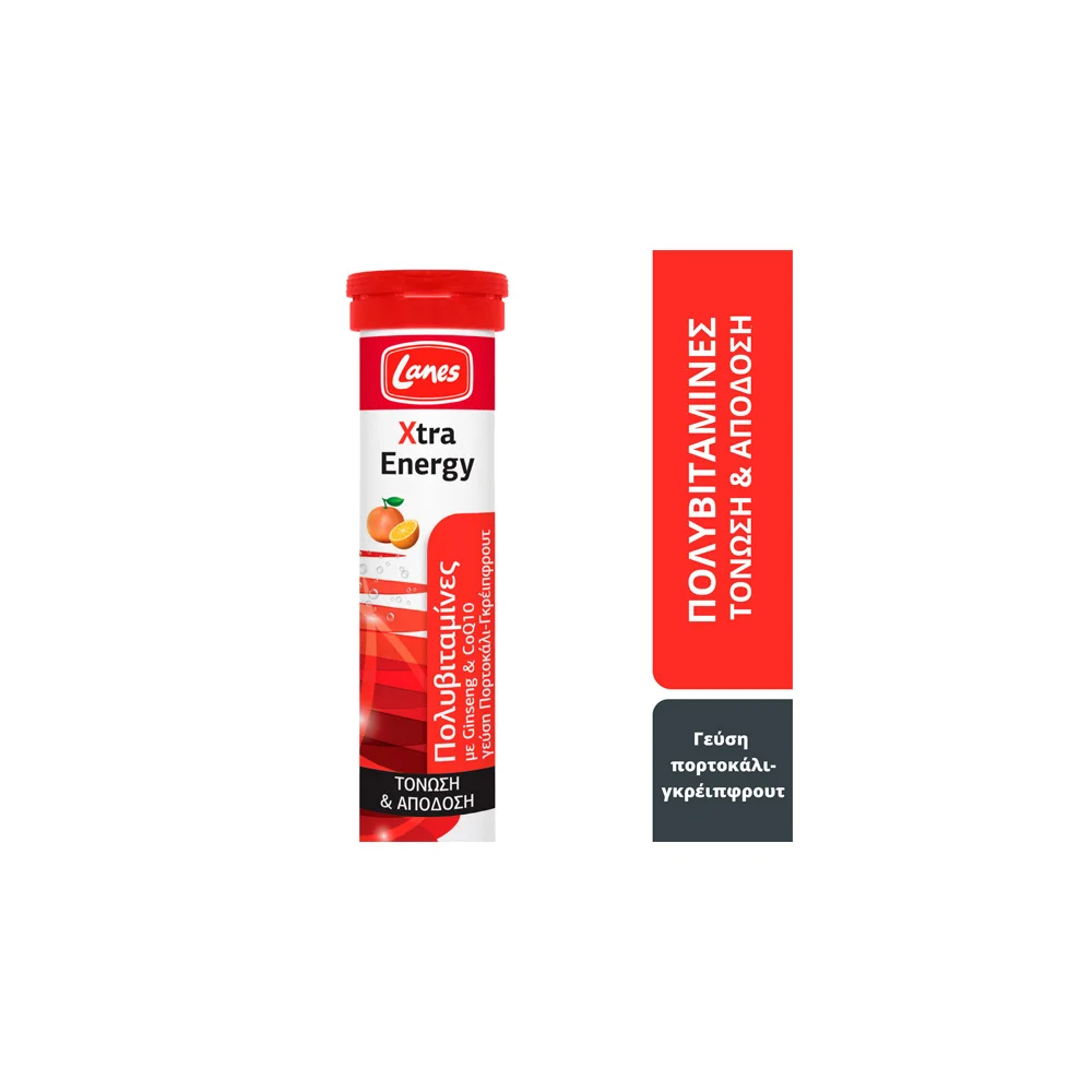 Lanes X-tra Energy Multivitamins Orange-Grapefruit Flavored Multivitamins 20 Effervescent Tabs