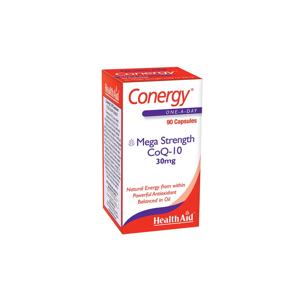 Health Aid Conergy Mega Strength CoQ-10 30mg Energy Release Dietary Supplement With Antioxidant Properties 90 Capsules