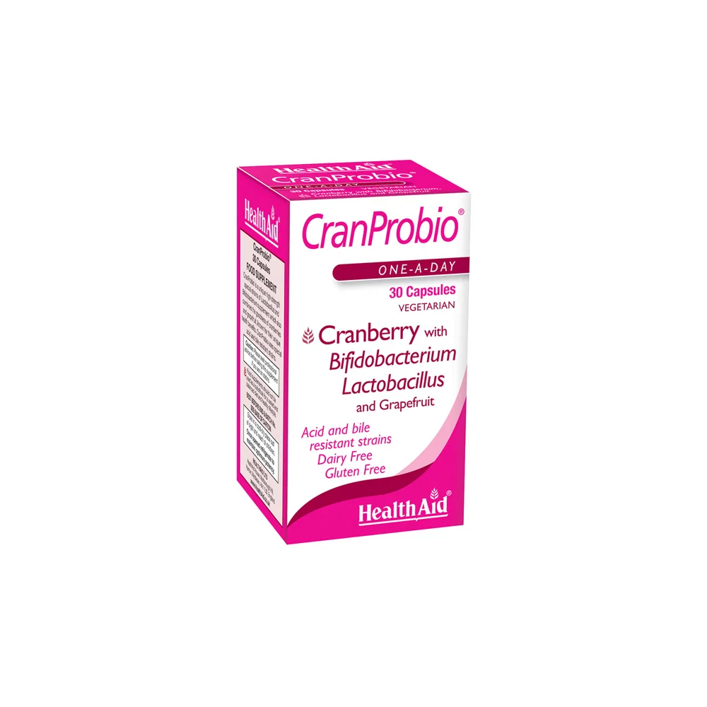 Health Aid Cranprobio Dietary Supplement With Cranberries & Probiotics For The Good Health Of The Female Urinary System 30 Herbal Capsules