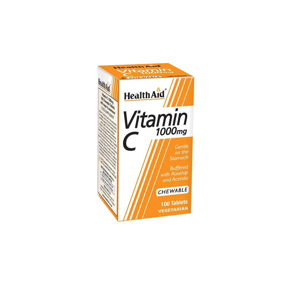 Health Aid Vitamin C 1000mg Chewable Dietary Supplement Contributes to Strengthening the Immune System 100 tablets