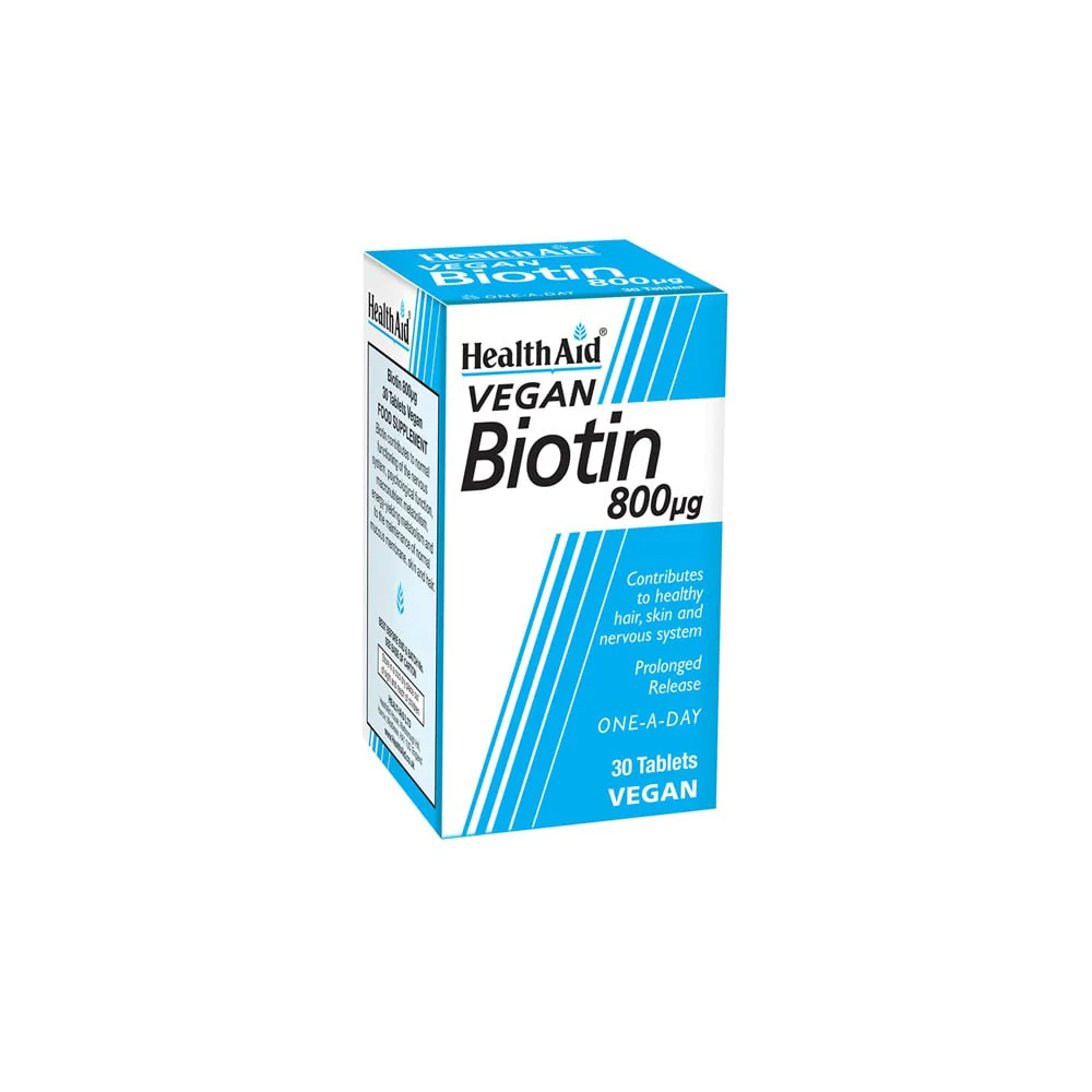 Health Aid Biotin 800mg Dietary Supplement Strengthens Hair Skin & Nails Delayed Release 30 Tablets
