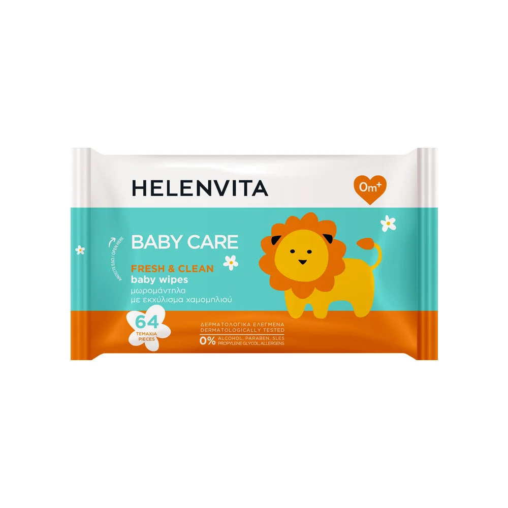 Helenvita Baby Wipes Mωρομάντηλα Με Εκχύλισμα Χαμομηλιού 64 τεμάχια