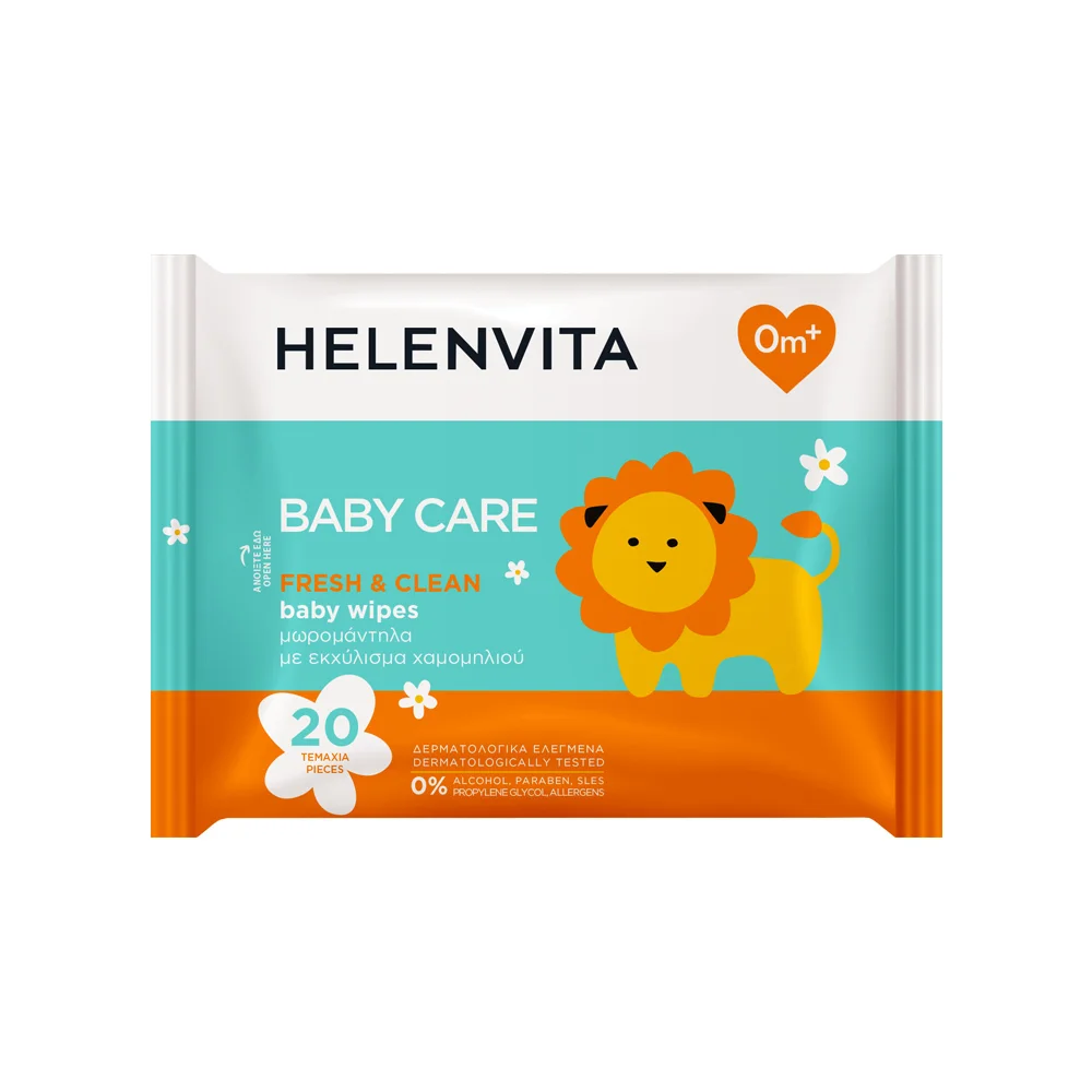 Helenvita Baby Wipes With Chamomile Μαλακά Μωρομάντηλα Εμποτισμένα Mε Εκχύλισμα Χαμομηλιού 20 τεμάχια