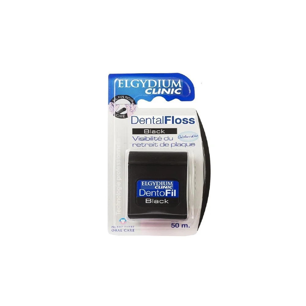 Elgydium Dental Floss Black Dental Floss With Black Color Lightly Waxed & Impregnated With Chlorhexidine 50m