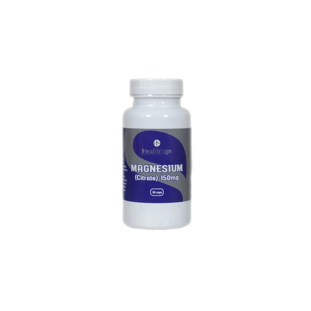 Health Sign Magnesium Citrate 150mg Συμβάλλει Στην Καλή Υγεία Των Οστών Στη Μείωση Της Κούρασης & Της Κόπωσης 90 κάψουλες