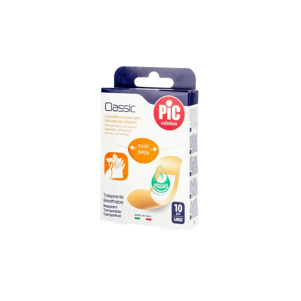 Pic Solution Classic Universal Breathable Large Plaster Αυτοκόλλητα Επιθέματα Γενικής Χρήσης Με Αντιβακτηριακό Μαξιλαράκι 10 τεμάχια