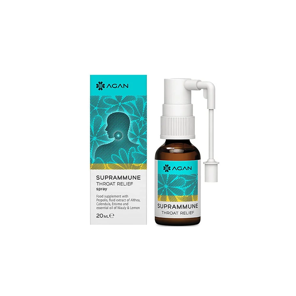 Agan Suprammune Throat Relief Σπρέι Για Τον Ερεθισμένο Λαιμό Για Την Αντιμετώπιση Πονόλαιμου Βραχνάδας & Ξηρότητας 20ml