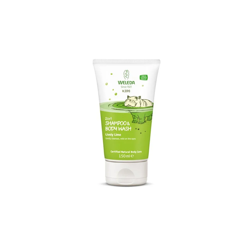 Weleda Kids 2 In1 Shampoo & Body Wash Lime Children's Bubble Bath & Shampoo 2 In 1 With Cool Musk Lemon Scent 150ml