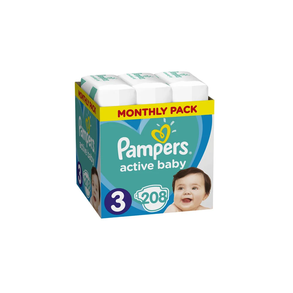 Pampers Active Baby Diapers Size 3 (6-10kg) 208 Diapers