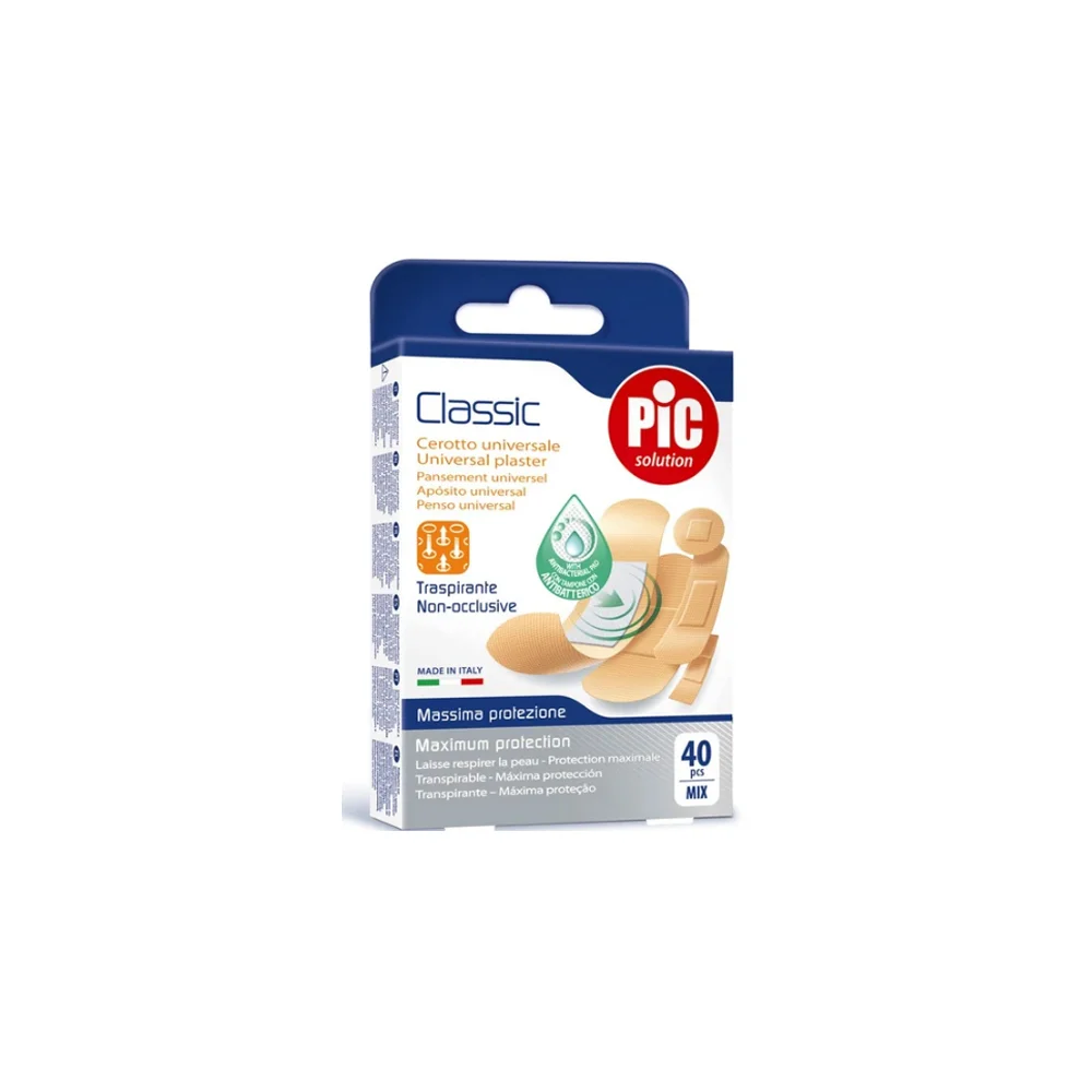 Pic Solution Classic Universal Breathable Plaster Αυτοκόλλητα Επιθέματα Γενικής Χρήσης Με Αντιβακτηριακό Μαξιλαράκι Σε Διάφορα Μεγέθη 40 τεμάχια