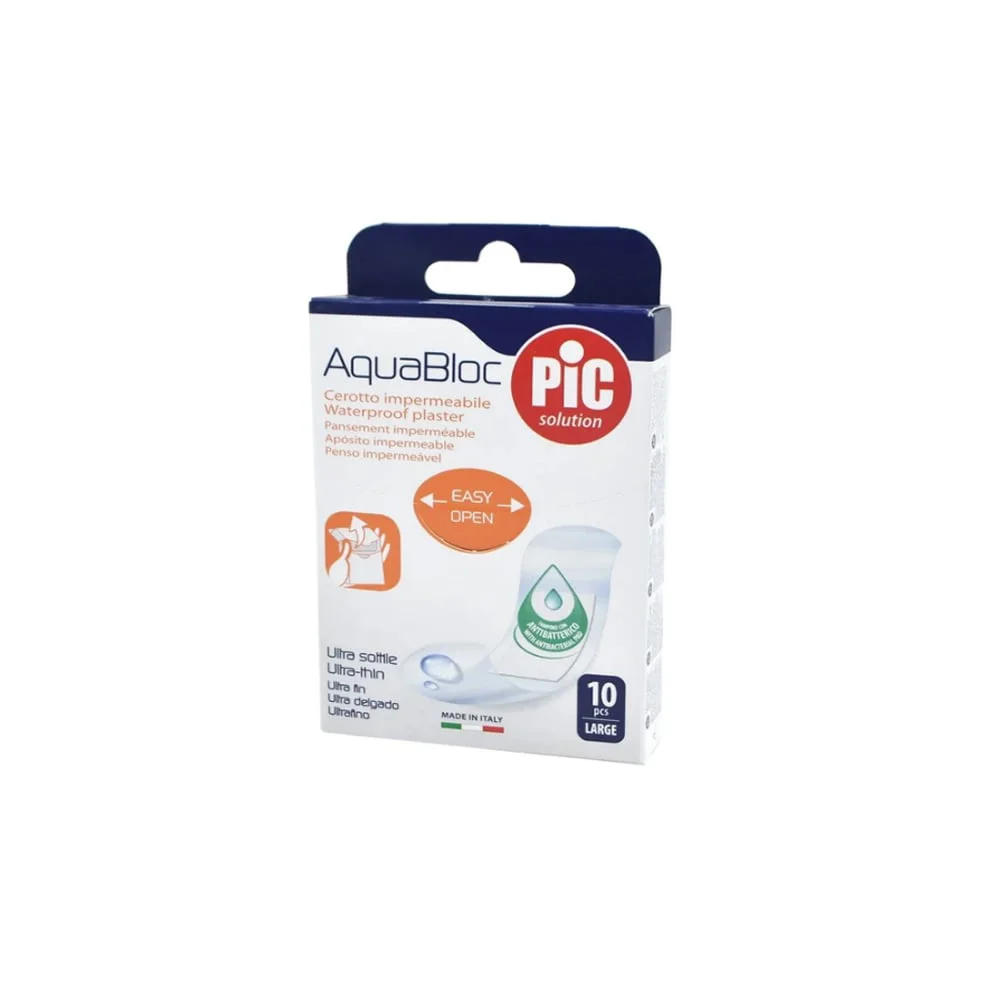 Pic Solution Aquabloc Waterproof Plasters Αδιάβροχα Επιθέματα Με Αντιβακτηριακό Μαξιλαράκι Για Την Προστασία Πληγών Από Κινδύνους Μόλυνσης 10 τεμάχια