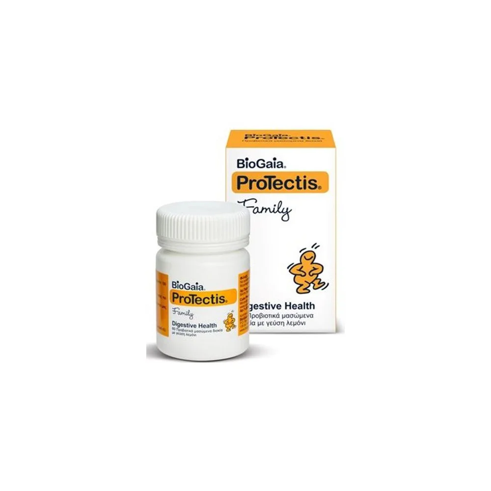 BioGaia ProTectis Family Συμπλήρωματα Διατροφής Πρoβιοτικών Μασώμενα Δισκία Με Γεύση Λεμόνι 60 δισκία