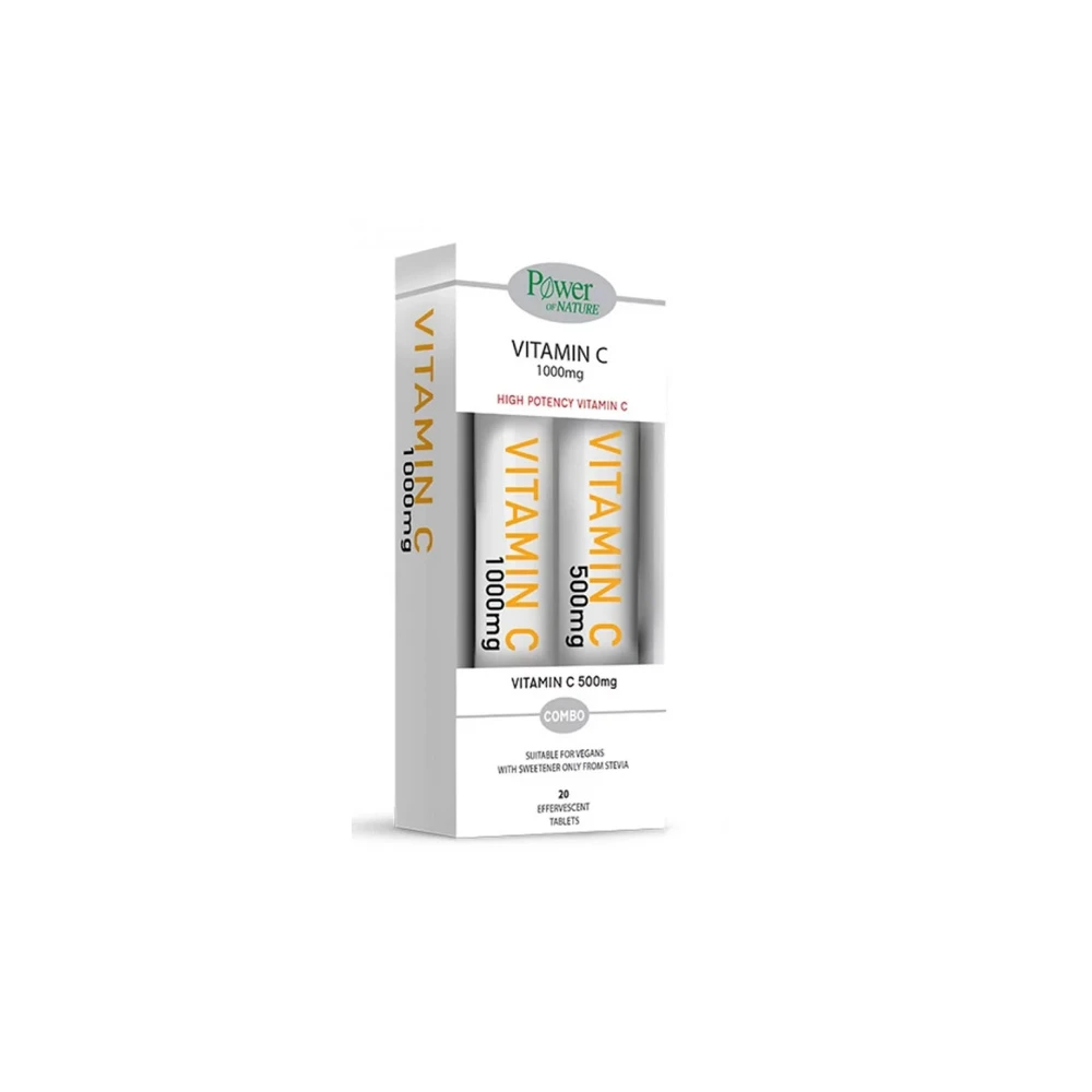 Power Health Vitamin C 1000mg Με Γλυκαντικό Από Στέβια 20 αναβράζοντα δισκία + Δώρο Vitamin C 500mg 20 αναβράζοντα δισκία