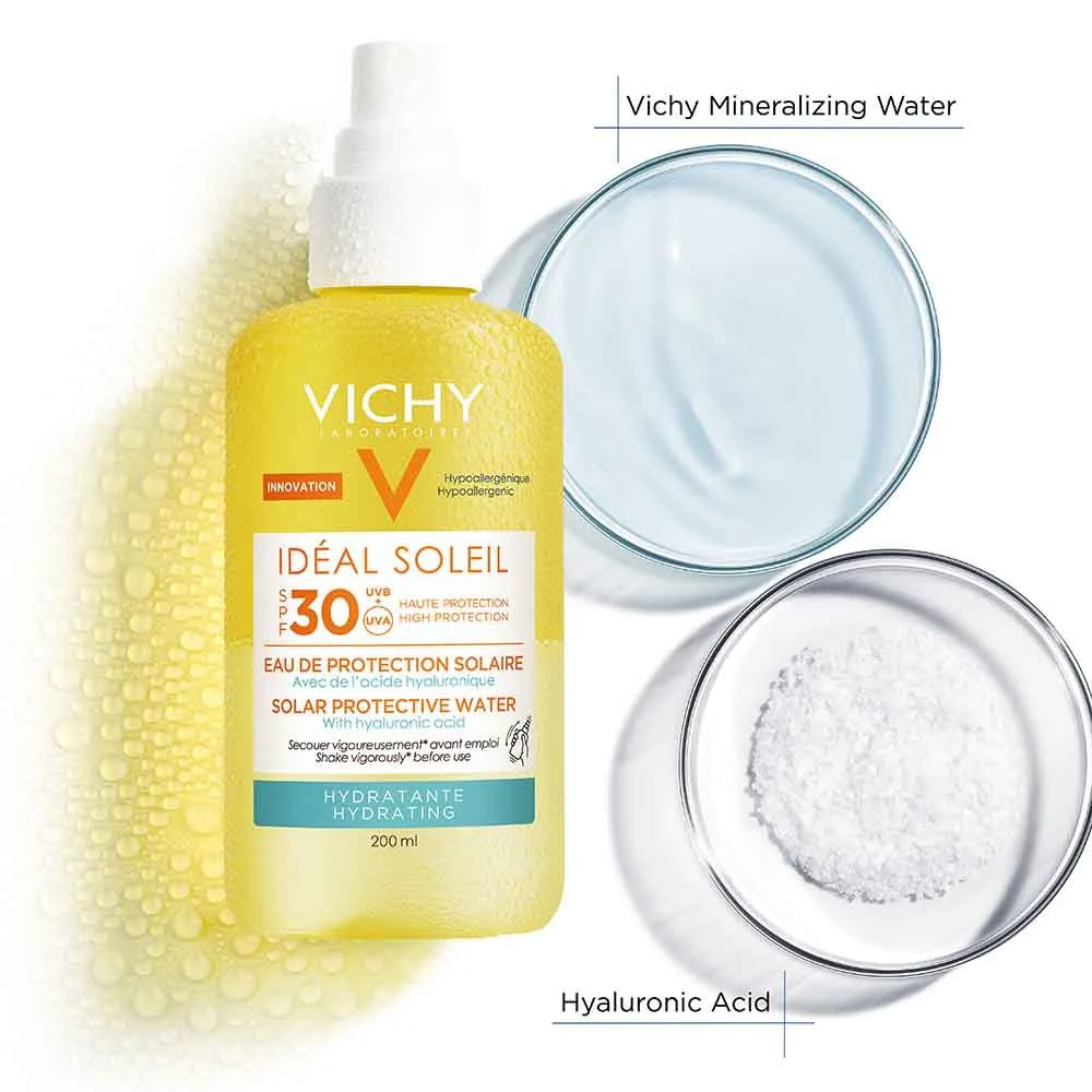 Vichy Ideal Soleil Hydrating SPF30 Protective Solar Water Αντηλιακό Νερό Προστασίας & Ενυδάτωσης Με Υαλουρονικό Οξύ 200ml