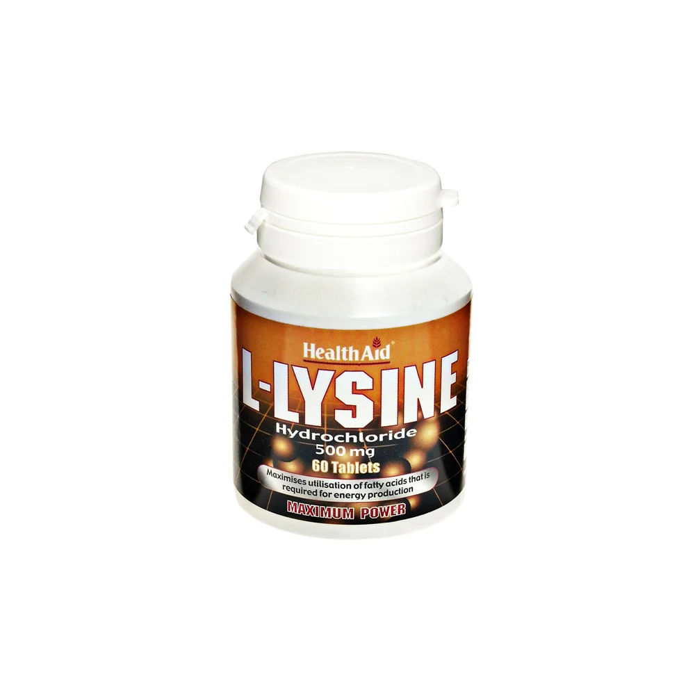 Health Aid L-Lysine Hydrochloride 500mg Dietary Supplement Essential Amino Acid For The Production Of Structural Proteins Of The Body 60 tablets