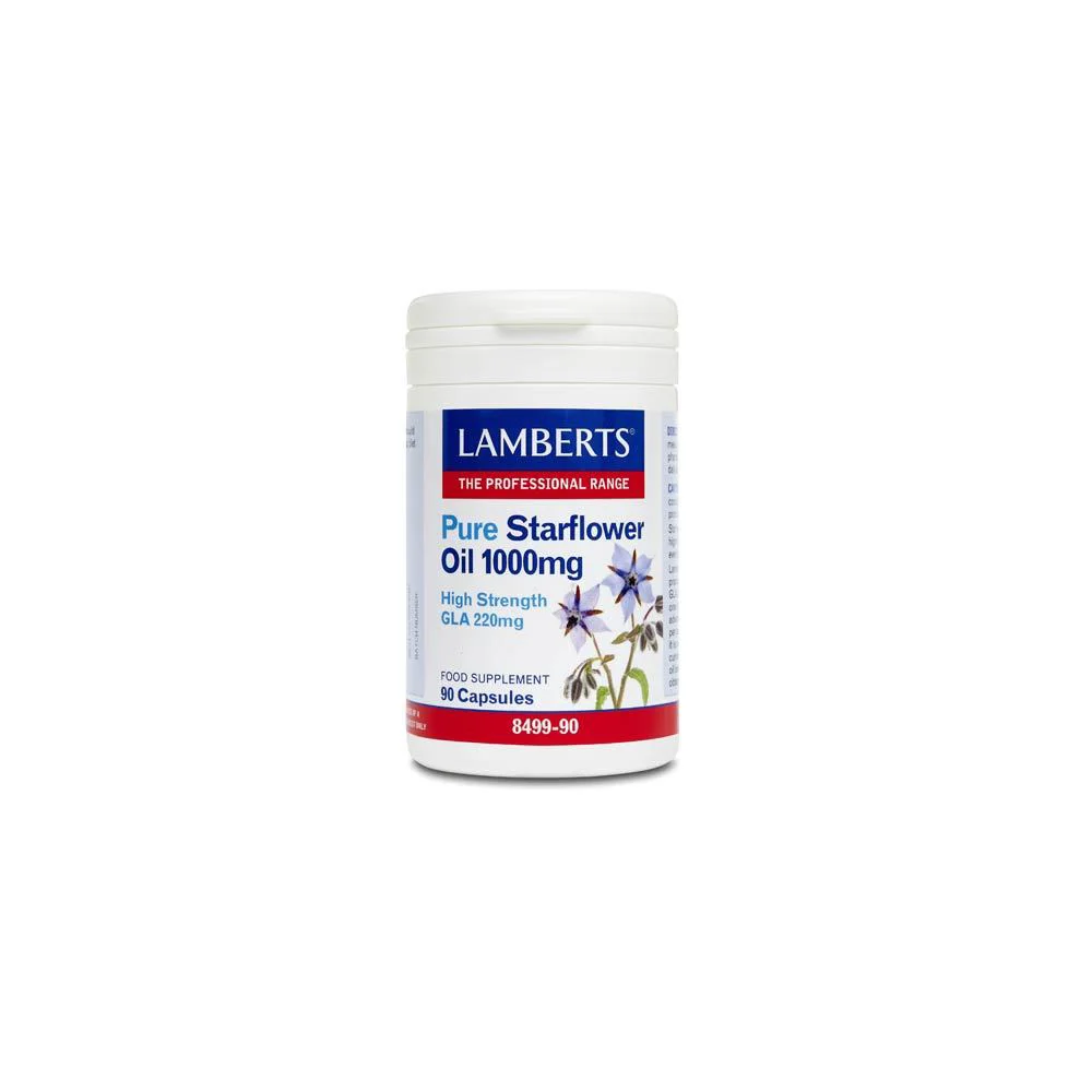 Lamberts Pure Starflower Oil 1000mg High Strength GLA 220mg Υψηλής Ισχύος & Καθαρότητας Έλαιο Starflower 90 κάψουλες