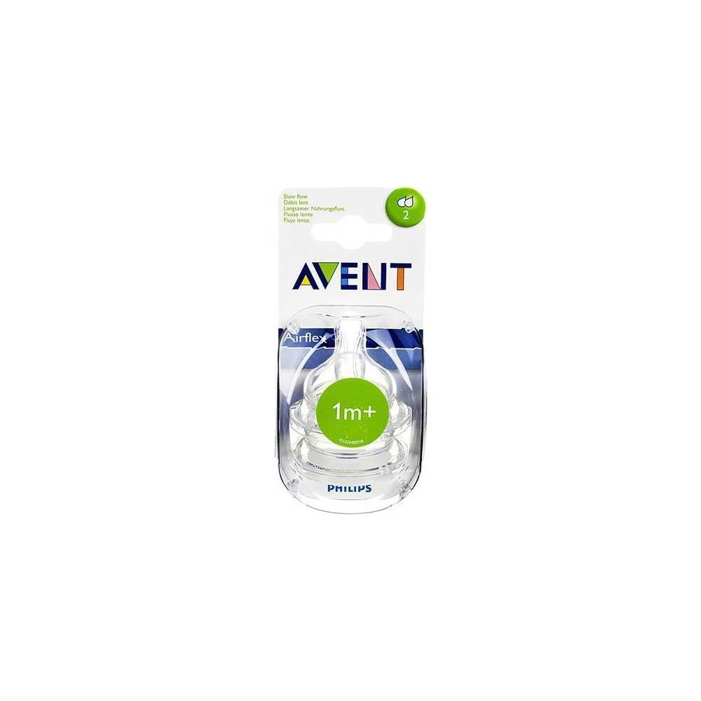 Philips Avent Θηλές Σιλικόνης Αργής Ροής Με 2 οπές 1m+ Χωρίς BPA 2 τεμάχια