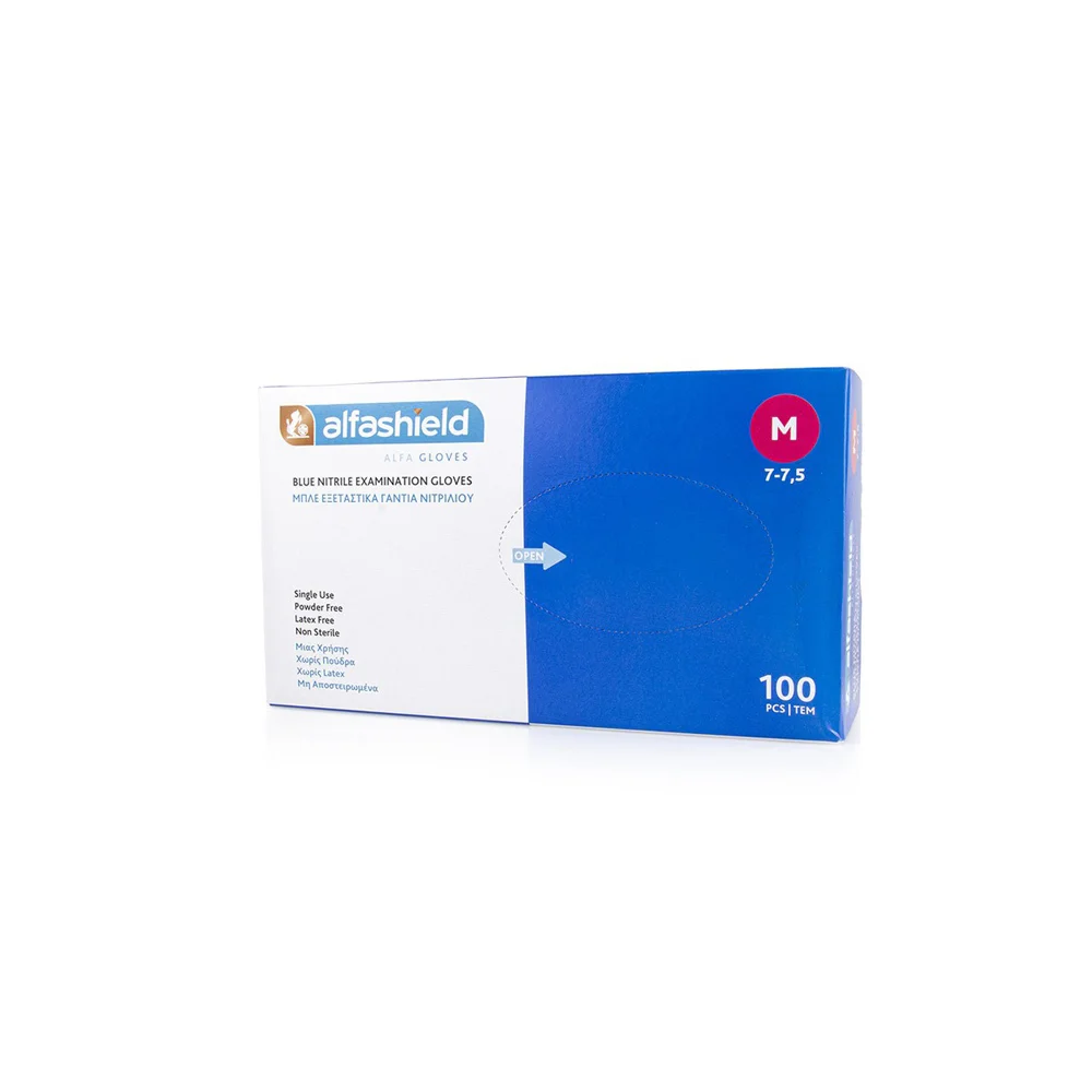 Alfashield Disposable Nitrile Testing Gloves Blue Medium 100 pecies