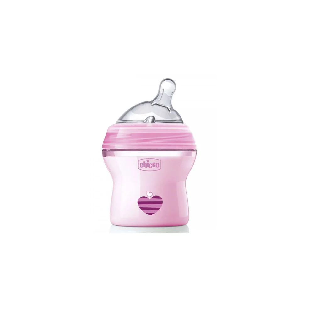 Chicco Natural Feeling Πλαστικό Μπιμπερό Ροζ Κανονικής Ροής Για 0m+ Mε Θηλή Σιλικόνης 150ml