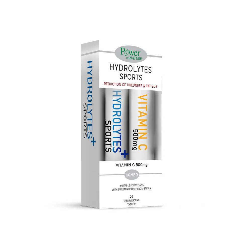 Power Health Promo (1+1 Δώρο) Με Hydrolytes Sports Αναβράζων Συμπλήρωμα Διατροφής Με Ηλεκτρολύτες 20 αναβράζουσες ταμπλέτες + Δώρο Vitamin C 500mg Αναβράζουσα Βιταμίνη C Με Γεύση Πορτοκάλι 20 αναβράζουσες ταμπλέτες
