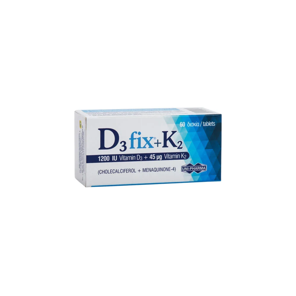 Uni-Pharma D3 Fix 1200iu + K2 45mcg Συμπλήρωμα Διατροφής 60 κάψουλες