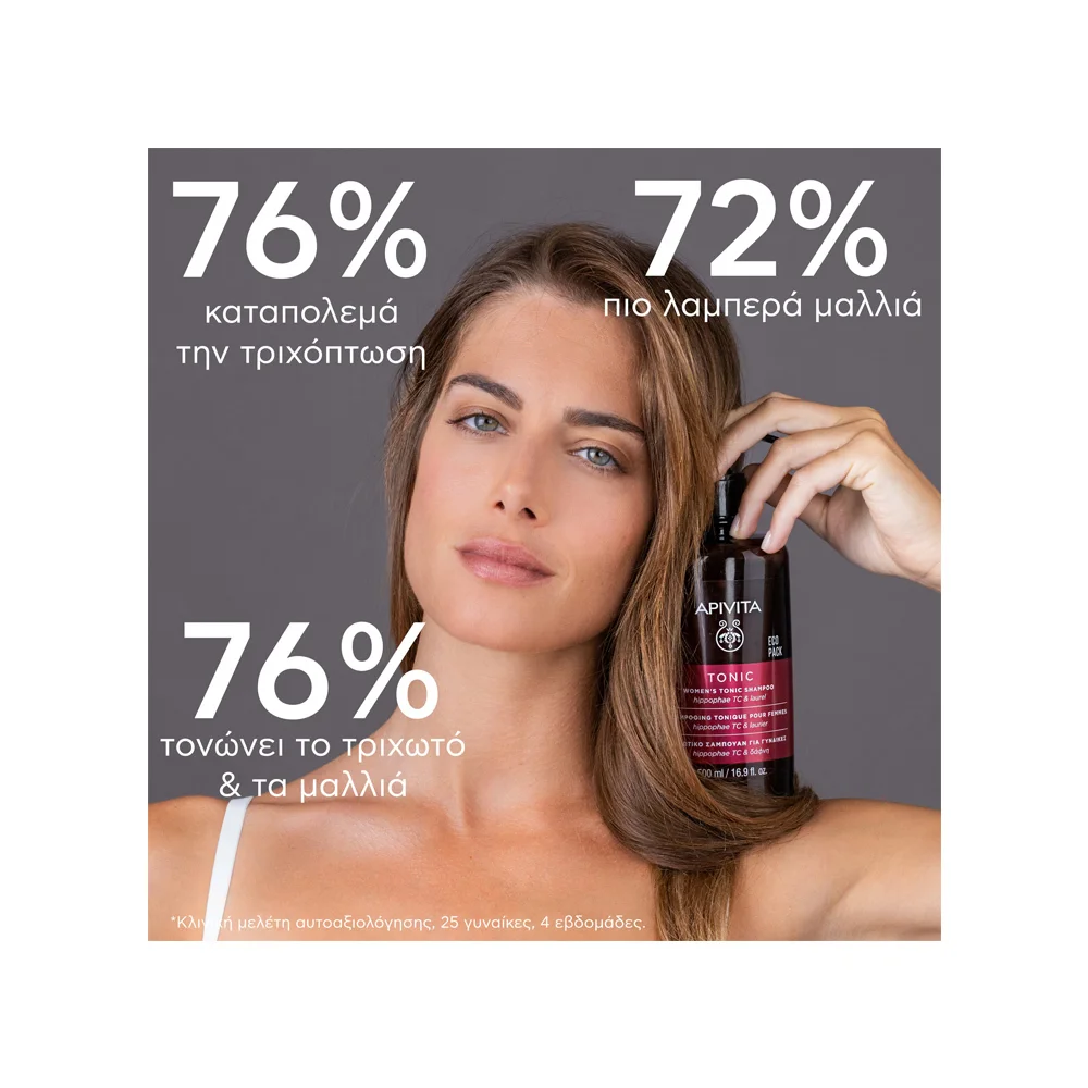 Apivita Eco Pack Τονωτικό Σαμπουάν Κατά Της Γυναικείας Τριχόπτωσης Με Hippophae TC & Δάφνη 500ml