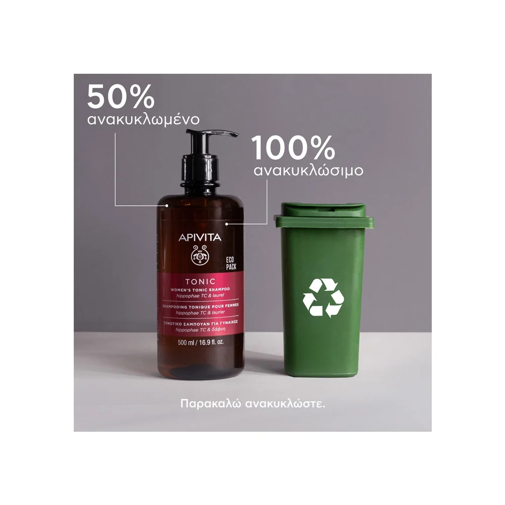 Apivita Eco Pack Τονωτικό Σαμπουάν Κατά Της Γυναικείας Τριχόπτωσης Με Hippophae TC & Δάφνη 500ml