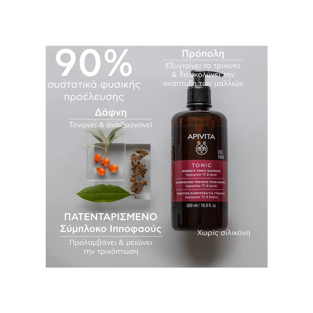 Apivita Eco Pack Τονωτικό Σαμπουάν Κατά Της Γυναικείας Τριχόπτωσης Με Hippophae TC & Δάφνη 500ml