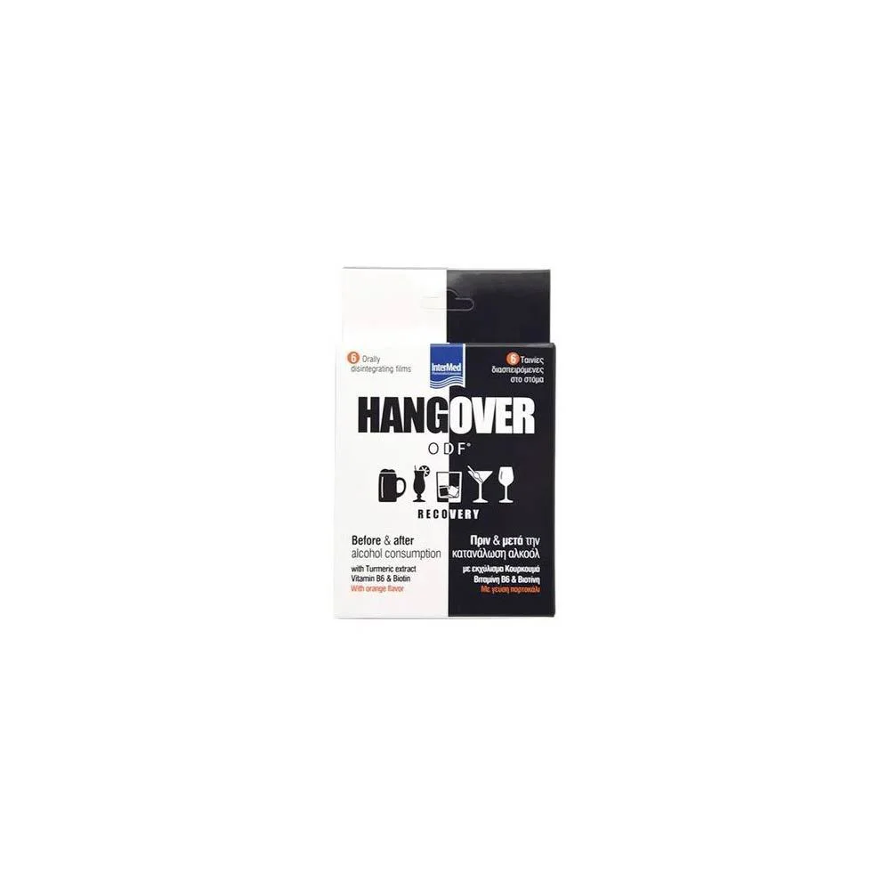 InterMed Hangover ODF Recovery Συμπλήρωμα Διατροφής Πριν & Μετά Την Κατανάλωση Αλκόολ Με Γεύση Πορτοκάλι 6 ταινίες