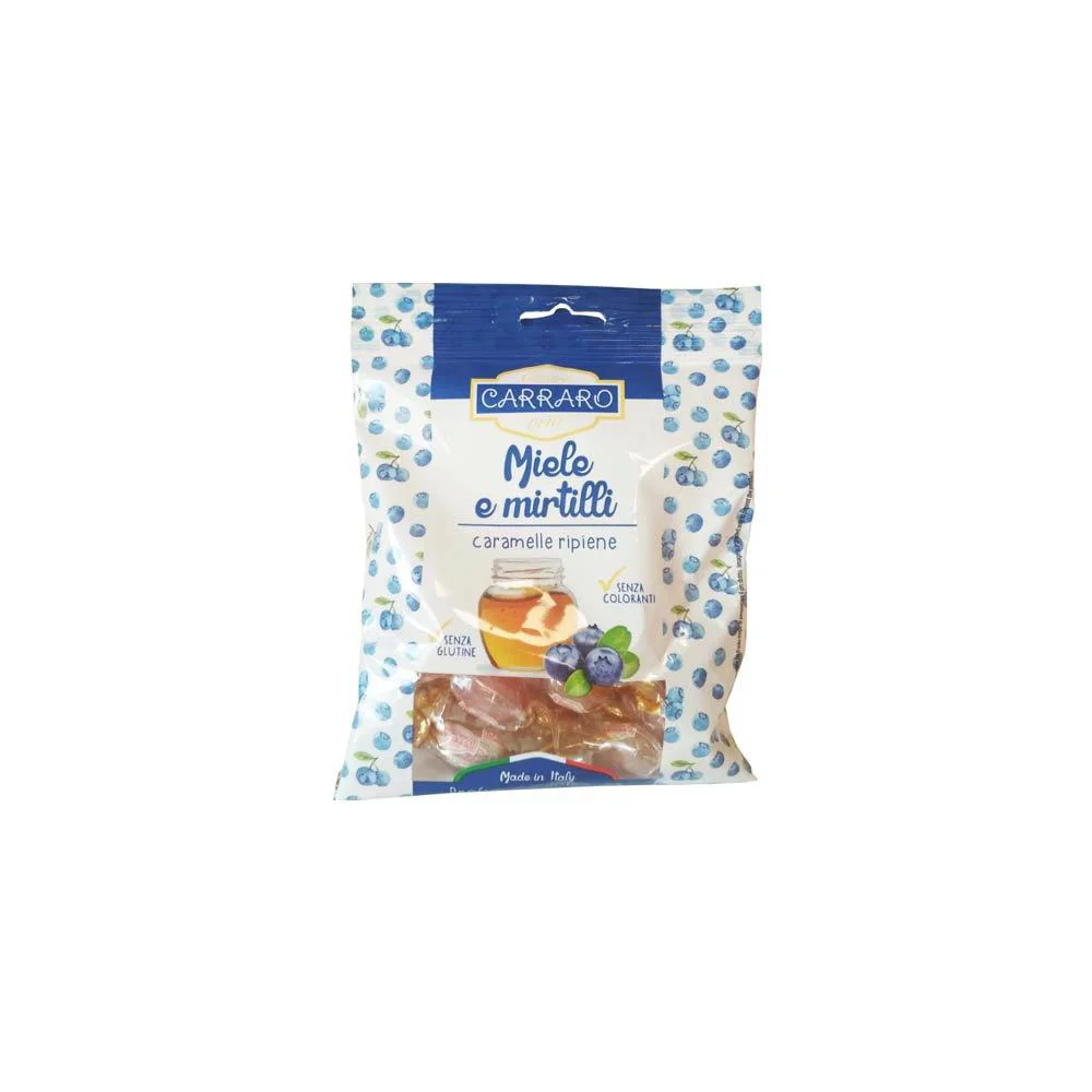 Carraro Caramelle Miele Ε Mirtilli Καραμέλες Για Το Λαιμό Με Μέλι & Μύρτιλλο 100gr
