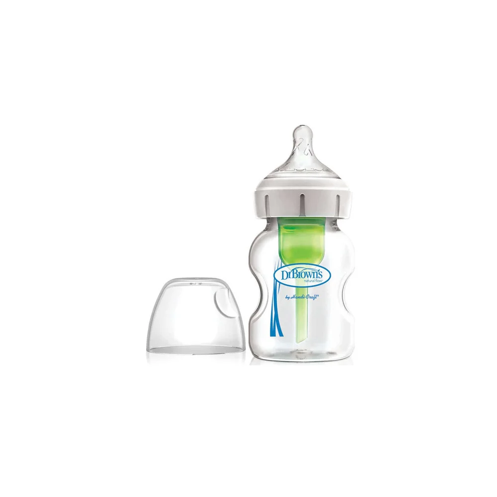 Dr.Brown’s Natural Flow Options+ Glass Bottle With Wide Neck & Silicone Nipple 0m+ 150ml