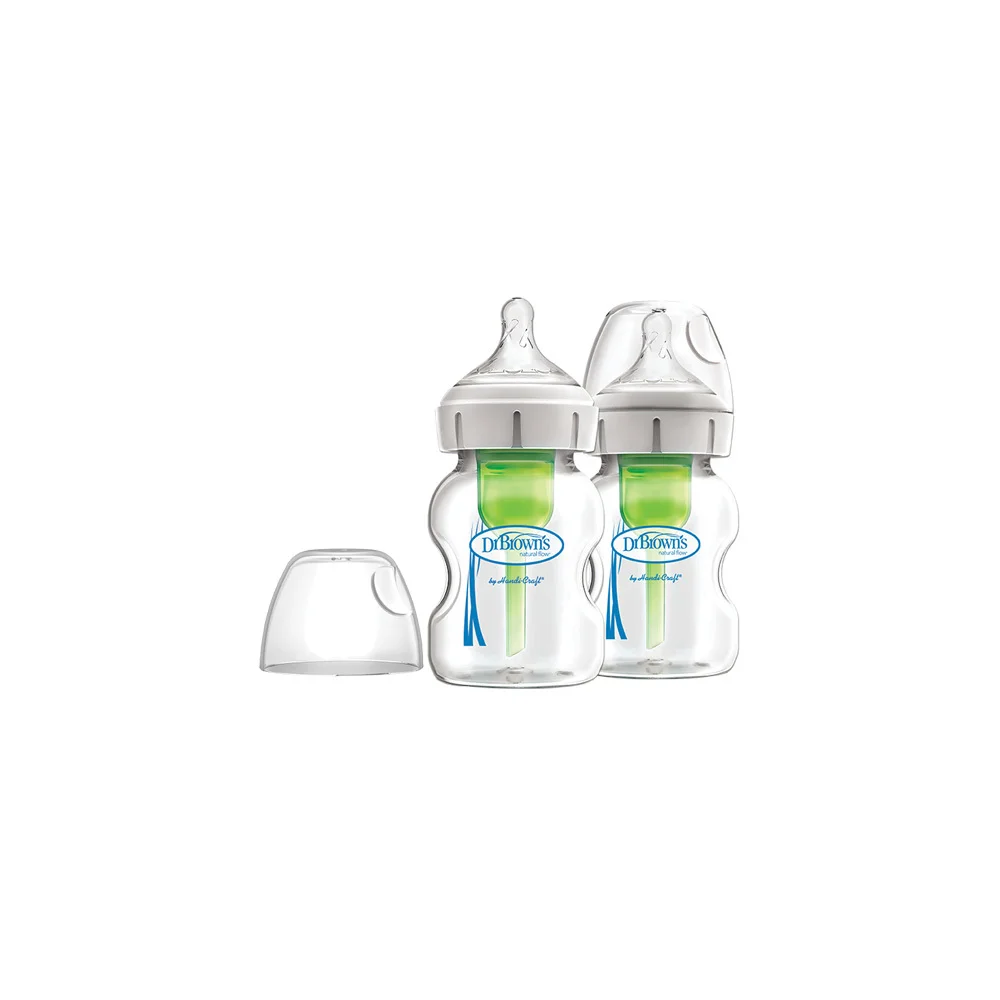 Dr.Brown’s Natural Flow Options+ Glass Bottle With Wide Neck & Silicone Nipple 0m+ 2x150ml