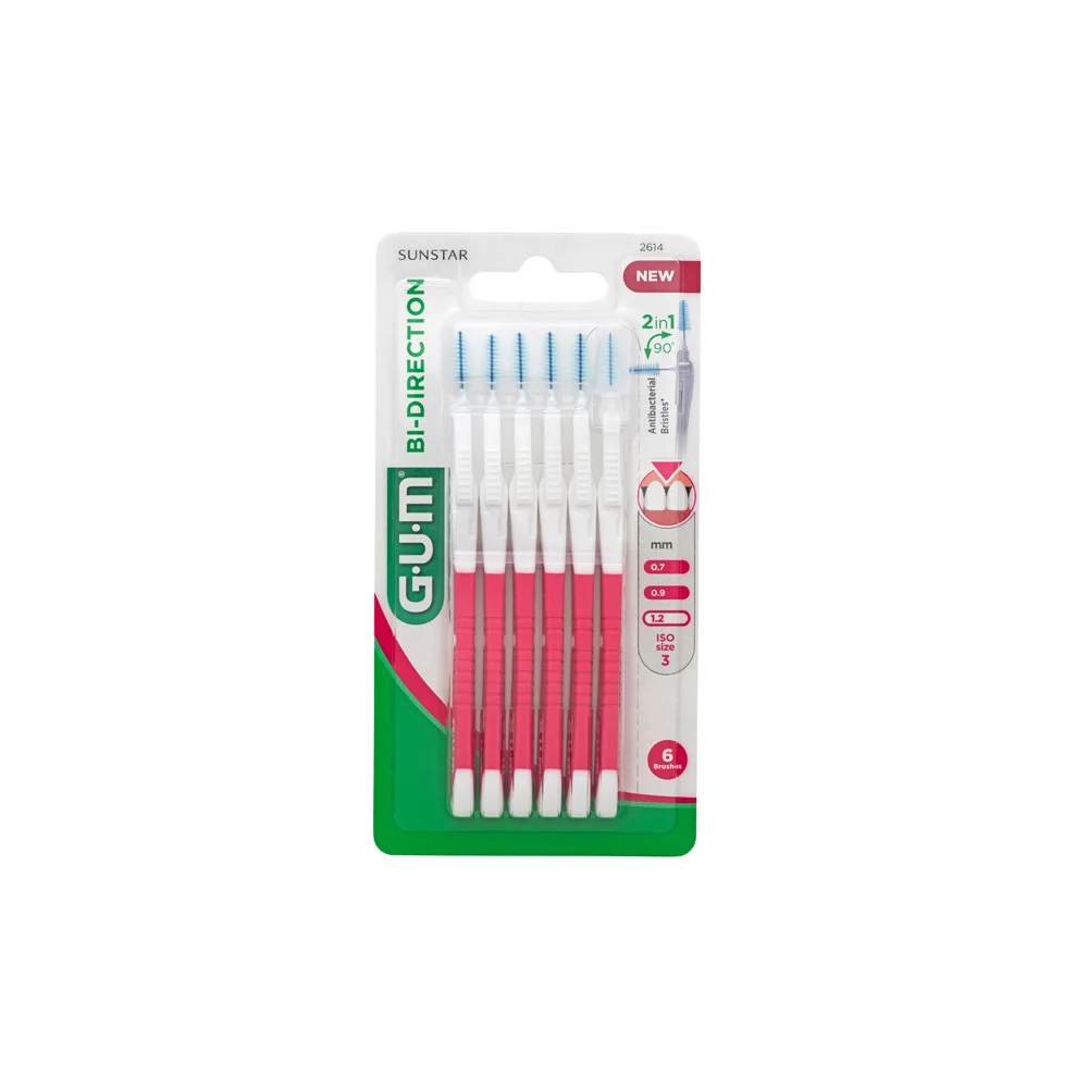 Gum Bi-Directional 2614 Fine 1.2 Μεσοδόντια Βουρτσάκια Για Αποτελεσματική Αφαίρεση Της Πλάκας 6 τεμάχια