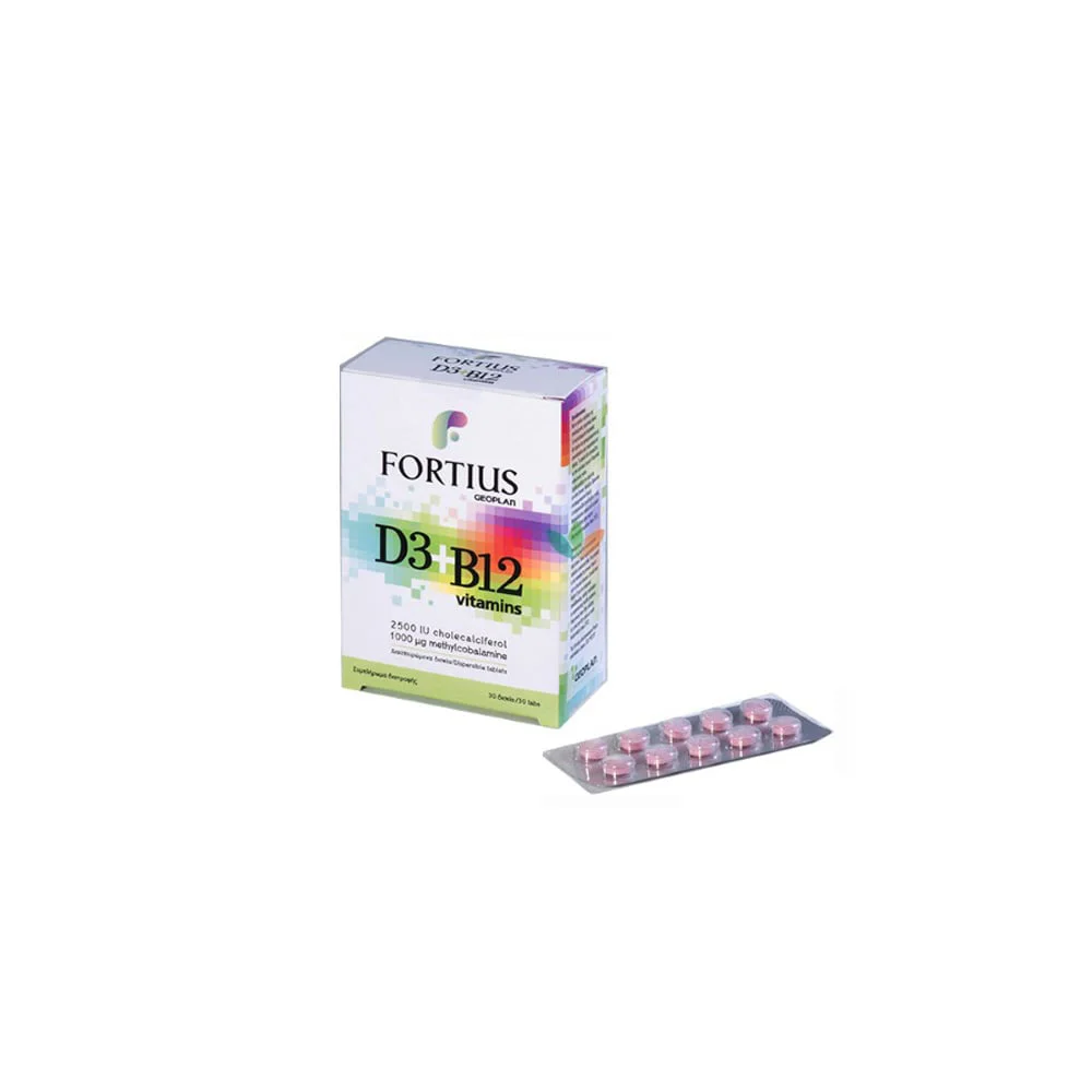 Geoplan Fortius D3 2500 IU + B12 1000μg Συμπλήρωμα Διατροφής 30 ταμπλέτες