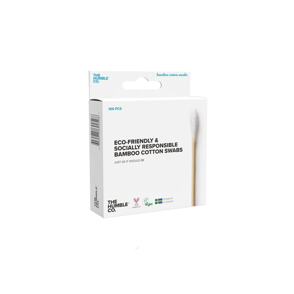 The Humble Co. Natural Cotton Swabs White Μπατονέτες Από Μπαμπού & Βαμβάκι Λευκό Χρώμα 100 τεμάχια